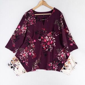 Zac & Rachel Woman Top Blouse Sz 1X Purple Floral Stretch Knit Pullover Casual